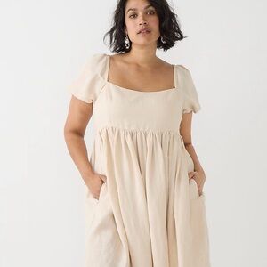 J Crew Puff-Sleeve Linen-Cupro Blend Dress Size 6